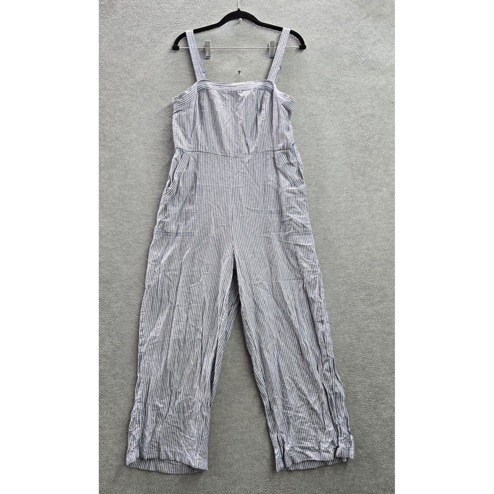Old Navy Women Jumpsuit L Blue Striped Sleeveless 23" Inseam